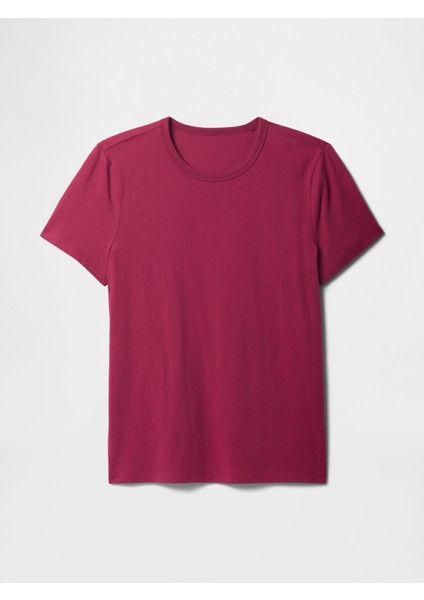 Kadın Bordo Yuvarlak Yaka Basic T-Shirt