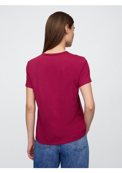 Kadın Bordo Yuvarlak Yaka Basic T-Shirt