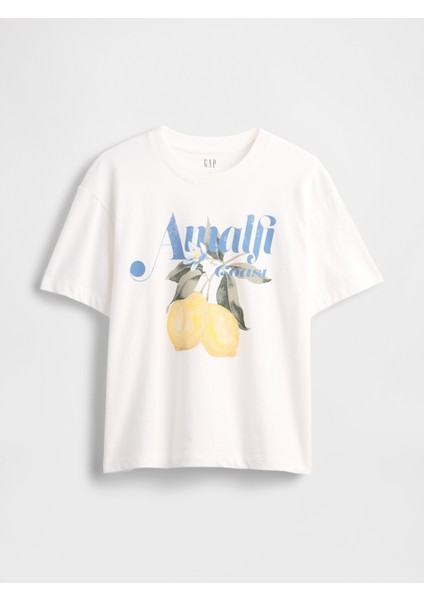 Kadın Beyaz Relaxed Grafik T-Shirt
