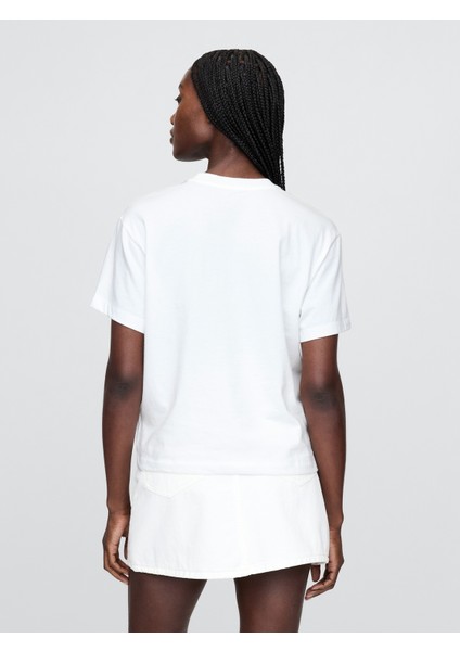 Kadın Beyaz Relaxed Grafik T-Shirt