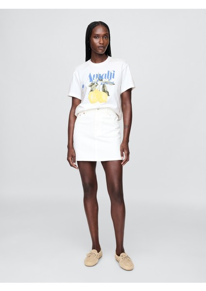 Kadın Beyaz Relaxed Grafik T-Shirt