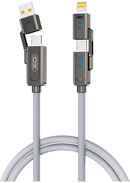 4'ü 1 Arada Şarj Kablosu NB275,60W Hızlı Şarj,lightning/type-C/microusb,silikon Kaplama,çinko Alaşım