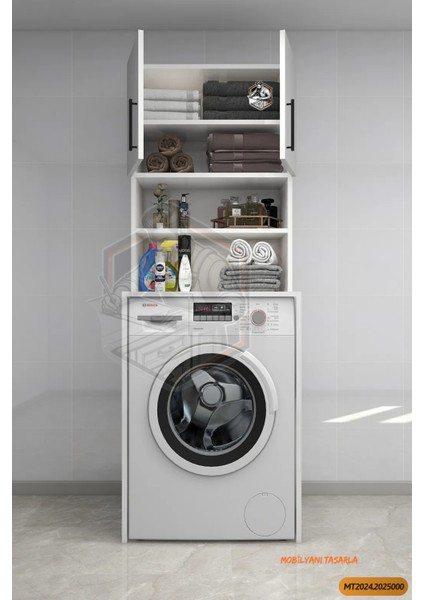 Tamamı Mdf Açık Raflı Ve Kapaklı Çamaşır Makinesi Dolabı, Banyo Dolabı, 4 Raflı, Kapaklı fiyatları