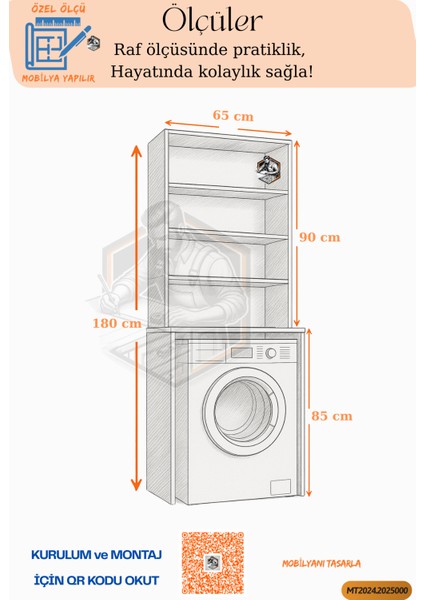 Tamamı Mdf Açık Raflı Ve Kapaklı Çamaşır Makinesi Dolabı, Banyo Dolabı, 4 Raflı, Kapaklı fırsatları