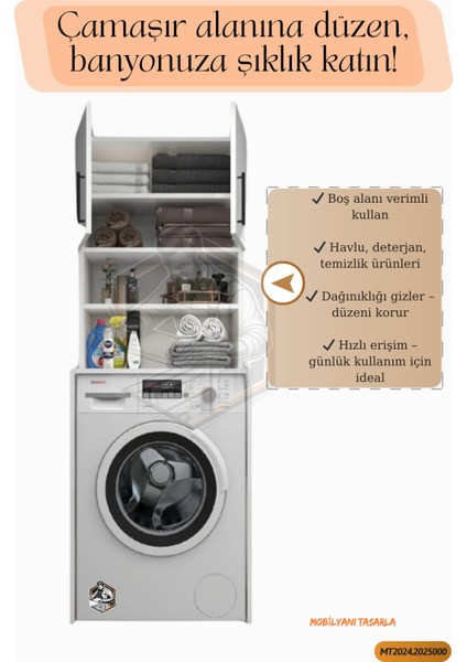 Tamamı Mdf Açık Raflı Ve Kapaklı Çamaşır Makinesi Dolabı, Banyo Dolabı, 4 Raflı, Kapaklı indirimleri
