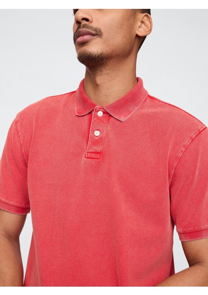 Erkek Kırmızı Relaxed Pique Polo T-Shirt modelleri