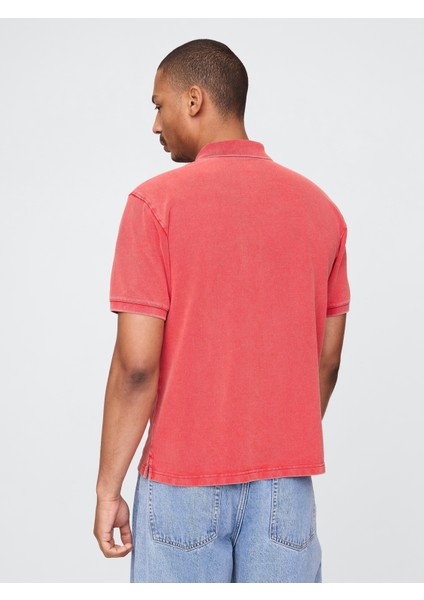 Erkek Kırmızı Relaxed Pique Polo T-Shirt fırsatları