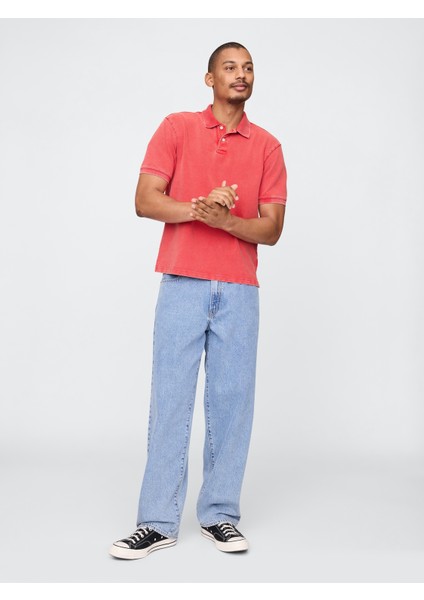 Erkek Kırmızı Relaxed Pique Polo T-Shirt indirimleri