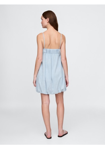 Kadın Açık Mavi Denim Bubble Mini Elbise