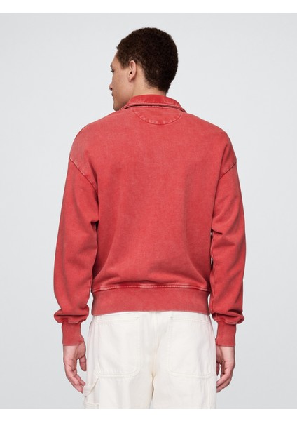 Erkek Kırmızı Heavyweight Oversized Yarım Fermuarlı Pullover fırsatları