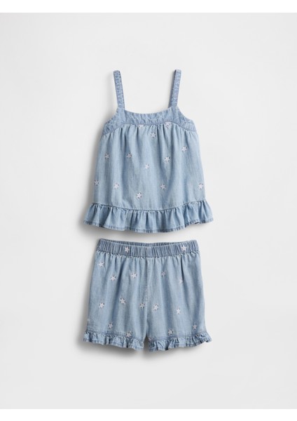 Kız Bebek Açık Mavi Askılı Outfit Set