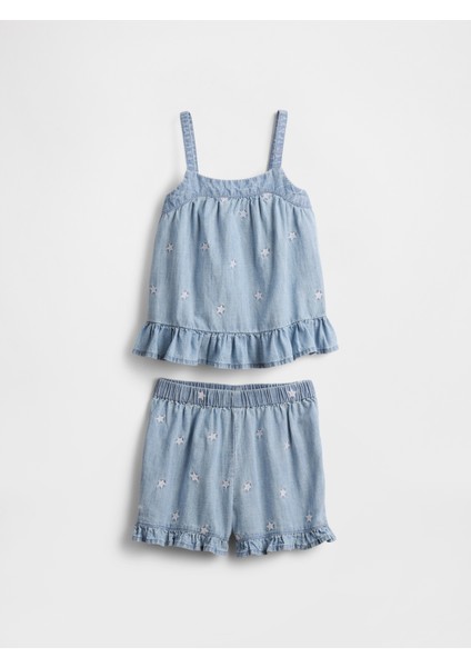 Kız Bebek Açık Mavi Askılı Outfit Set fiyatları