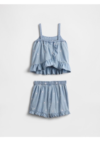 Kız Bebek Açık Mavi Askılı Outfit Set modelleri