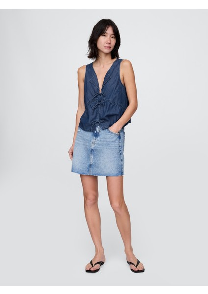 Kadın Lacivert Ultrasoft Denim Bağcıklı Bluz fırsatları