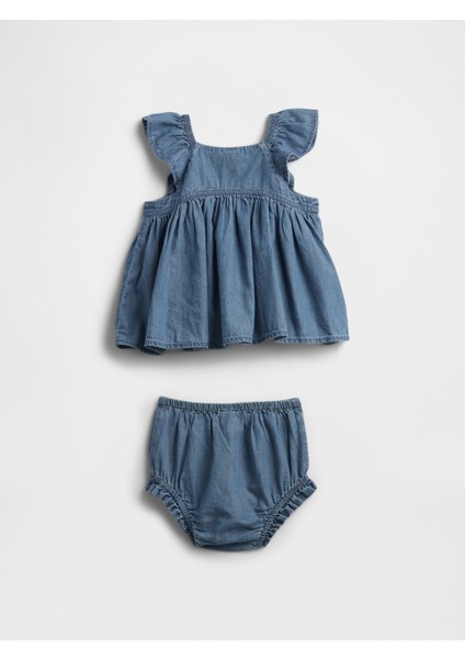 Bebek Koyu Mavi Fırfırlı Işlemeli Outfit Set