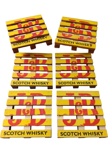 Scotch Whısky Ahşap Bardak Altlığı 6 Adet Set & 8 x 8 cm
