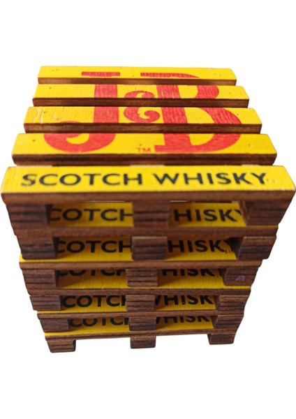 Scotch Whısky Ahşap Bardak Altlığı 6 Adet Set & 8 x 8 cm