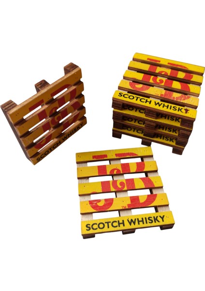 Scotch Whısky Ahşap Bardak Altlığı 6 Adet Set & 8 x 8 cm