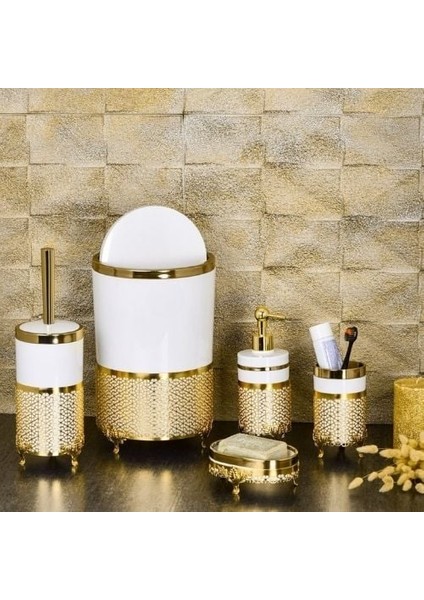 Beyaz Gold, 5 Parça Akrilik Ferforje Banyo Seti