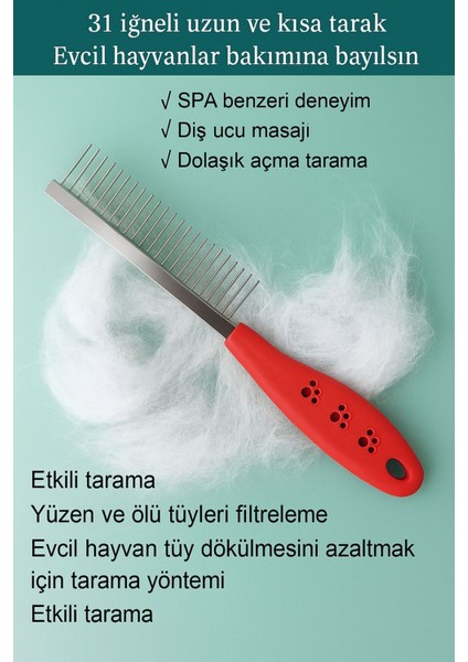 Dosttarak-Tüy Açıcı Kedi Köpek Tarağı Tek Taraflı Metal Dişli Evcil Hayvan Bakım Fırçası
