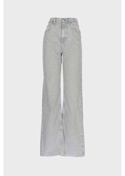 Diana Gri Yüksek Bel Patı Fermuarlı Dad Straight Jean Pantolon C 4517-068