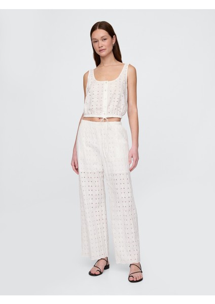 Kadın Beyaz Mid Rise Wide-Leg Pantolon