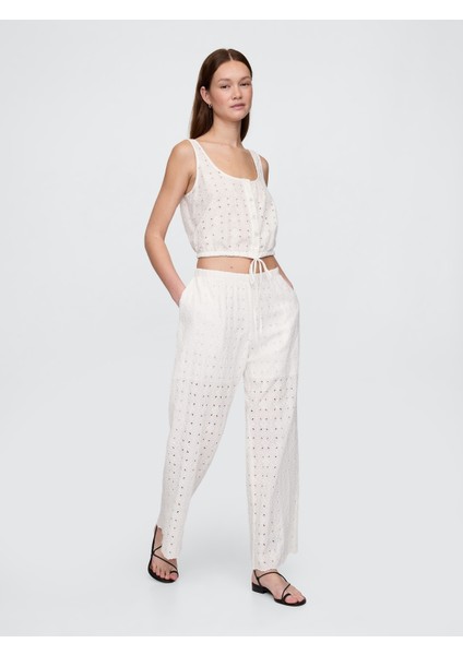 Kadın Beyaz Mid Rise Wide-Leg Pantolon fiyatları