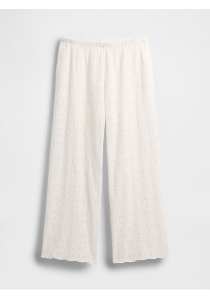 Kadın Beyaz Mid Rise Wide-Leg Pantolon modelleri