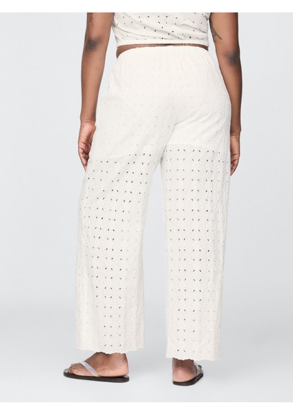 Kadın Beyaz Mid Rise Wide-Leg Pantolon fırsatları