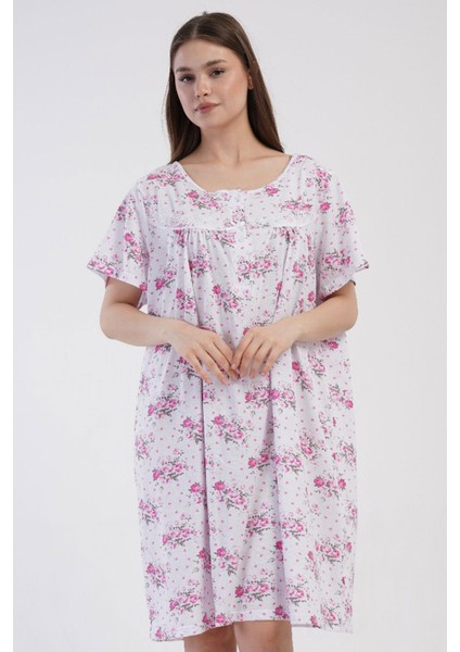 Kadın Büyük Beden Kısa Kol Pembe Gecelik %100 PAMUK C4T8N7O161