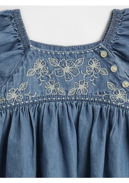 Bebek Koyu Mavi Fırfırlı Işlemeli Outfit Set fiyatları