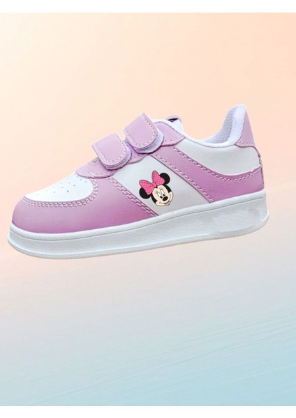 Mor Bantlı Kırmızı Kurdelalı Baskılı Çocuk Spor Ayakkabı Sneaker