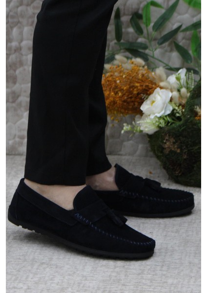 31019 Lacivert Süet Hakiki Deri Loafer Erkek Babet Erkek Ayakkabı