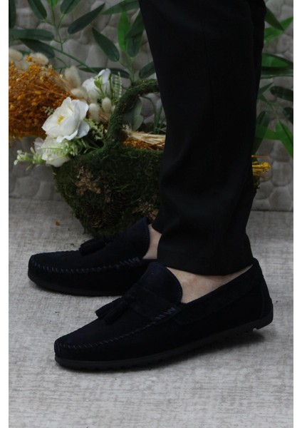 31019 Lacivert Süet Hakiki Deri Loafer Erkek Babet Erkek Ayakkabı modelleri