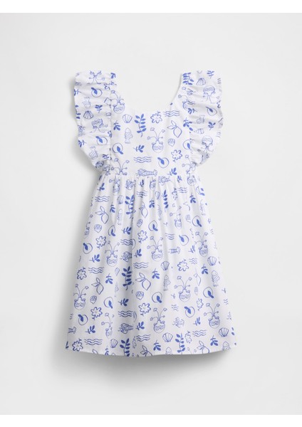 Kız Bebek Beyaz Fırfırlı Desenli Elbise