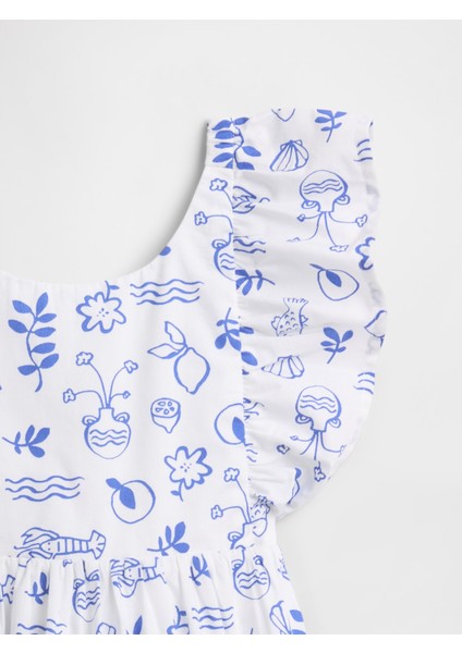 Kız Bebek Beyaz Fırfırlı Desenli Elbise fiyatları