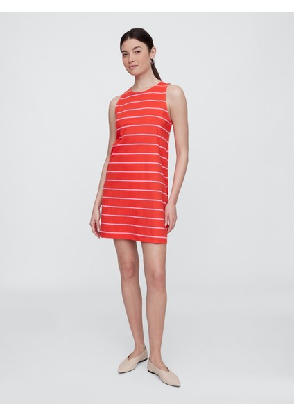 Kadın Kırmızı Kolsuz Yuvarlak Yaka Elbise