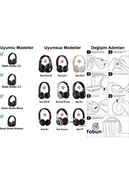 Beats Studio 2.0 ve 3.0 Uyumlu Kulaklık Pedi Studio Apl Kulaklık Süngeri Kulaklık Yastığı Köpük Yalıtım Minder Ped Yastık fırsatları