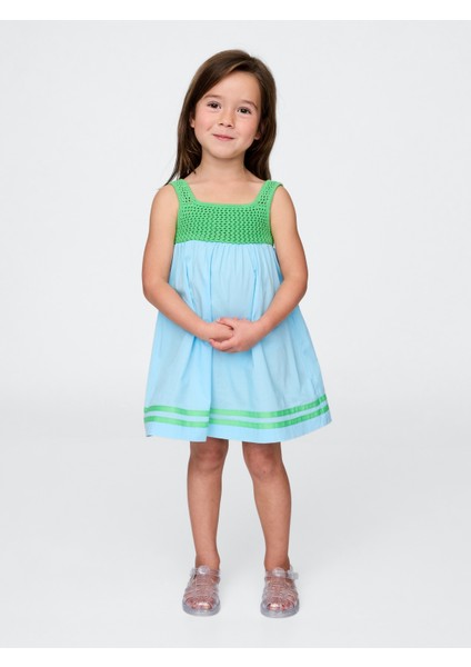 Kız Bebek Açık Mavi Örgü Detaylı Elbise