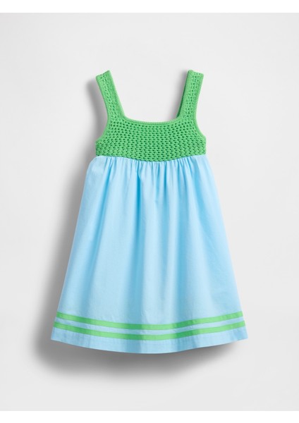 Kız Bebek Açık Mavi Örgü Detaylı Elbise modelleri
