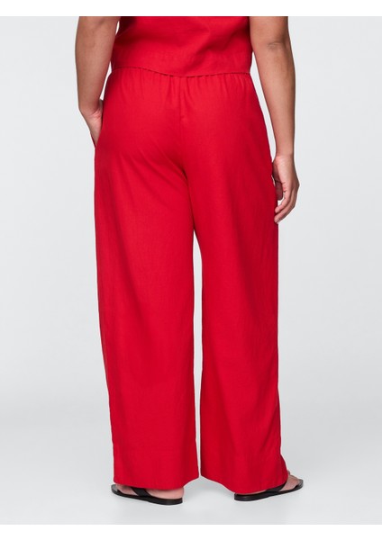 Kadın Kırmızı Keten Karışımlı Easy Wide Leg Pantolon fırsatları