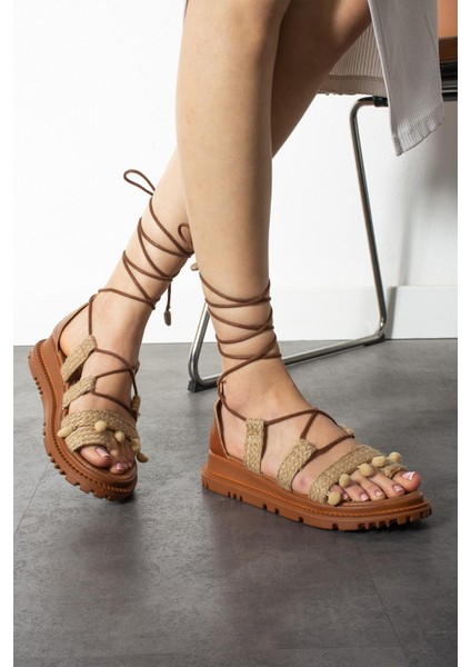 Zeyna Etnik Desenli Bağlamalı Sandalet- Hasır fiyatları