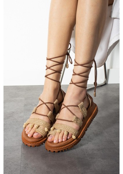 Zeyna Etnik Desenli Bağlamalı Sandalet- Hasır fırsatları