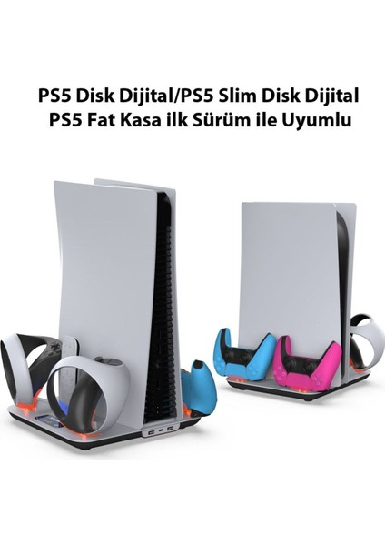 TP5-3550 Ps5 / Ps5 Slim / Ps Vr2 Uyumlu Rgb Işıklı Multifonksiyonel Şarj Standı | Soğutucu Fan + Dualsense Şarj + Vr2 Standı