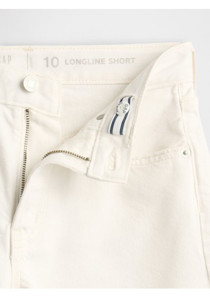 Kız Çocuk Kırık Beyaz Mid Rise Longline Denim Şort modelleri