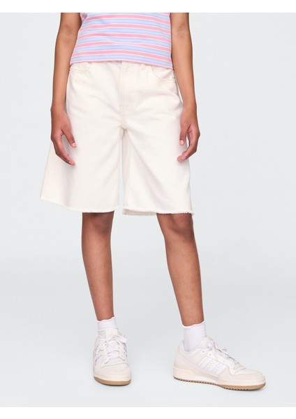 Kız Çocuk Kırık Beyaz Mid Rise Longline Denim Şort indirimleri