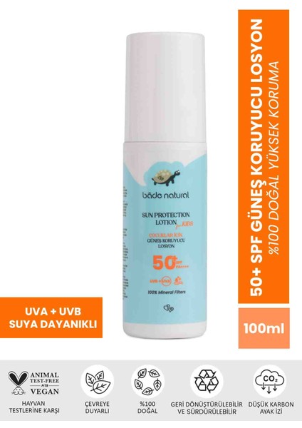 %100 Doğal 50+ Spf Yüksek Korumalı Çocuk Bade Natural Güneş Koruyucu Losyon Mineral Filtreli 100 ml