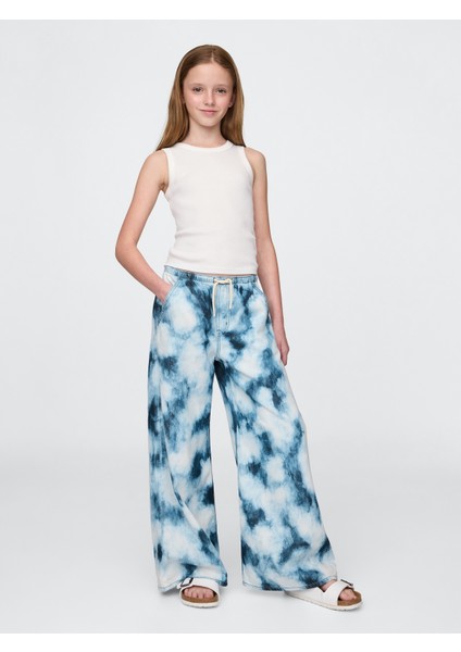 Kız Çocuk Mavi Ultrasoft Denim Tie-Dye Baggy Pantolon