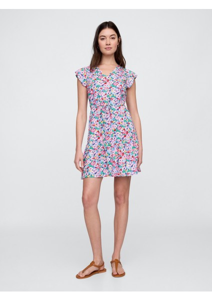 Kadın Çiçek Desenli Desenli V Yaka Elbise