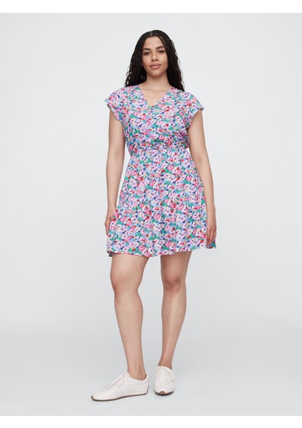 Kadın Çiçek Desenli Desenli V Yaka Elbise fırsatları